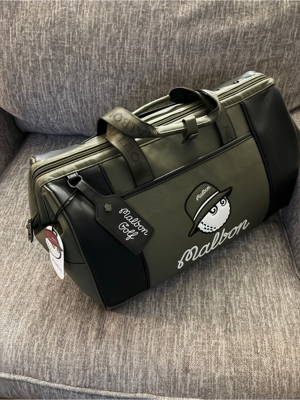 MALBON Golf Olive & Black Duffle Bag W/ separate shoe compartment.